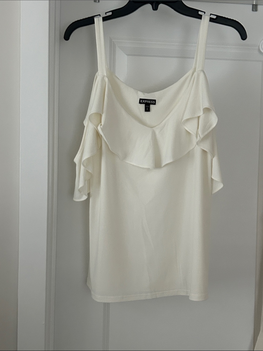 Express Cream Ruffle Cold-ShoulderTop